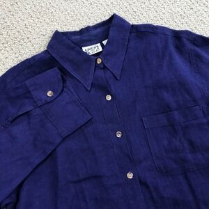 Chicos Design Purple Linen Button Down Shirt Size 2 Large 100% Linen Blouse